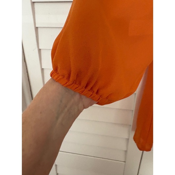 Orange‎ Sheer Blouse Bow Back Detail 3/4 Sleeve Top Elegant size Small - Picture 3 of 7